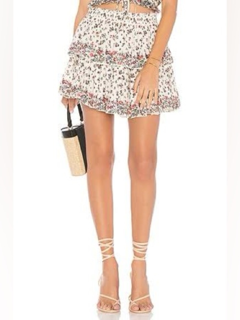LoveShackFancy Cream Floral Ruffle Mini Skirt size S - Picture 6 of 6